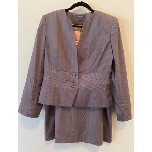 Liz Claiborne Suit Skirt & Blazer 3 Button Gray & White Pinstripe Size 16